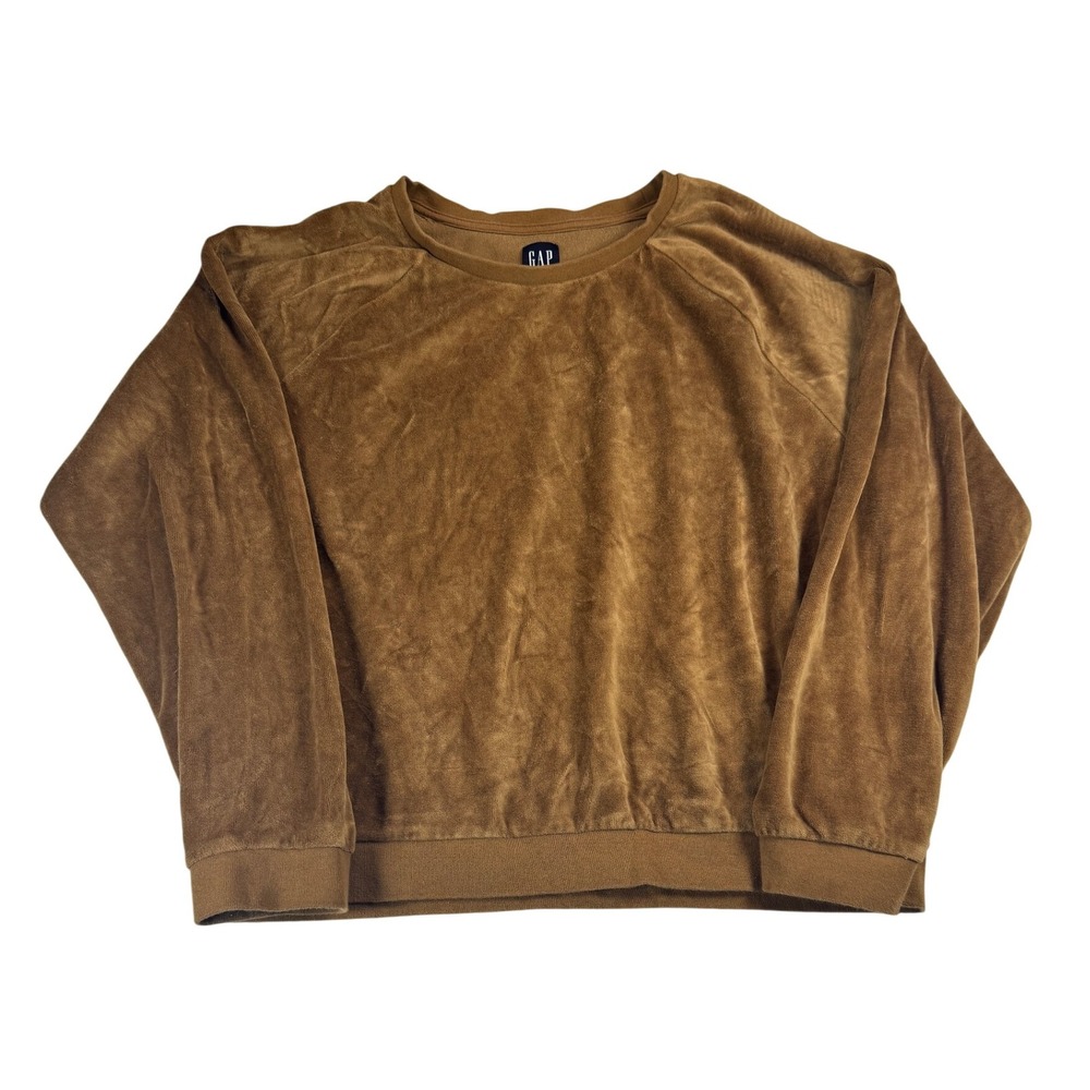 GAP Velour‎ Pullover Sweatshirt Women XL Brown Long Sleeve Casual Crop soft